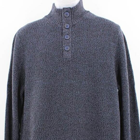 Flag & Anthem Button Mock Neck Sweater in Navy Heather Size Large - Picture 2 of 12